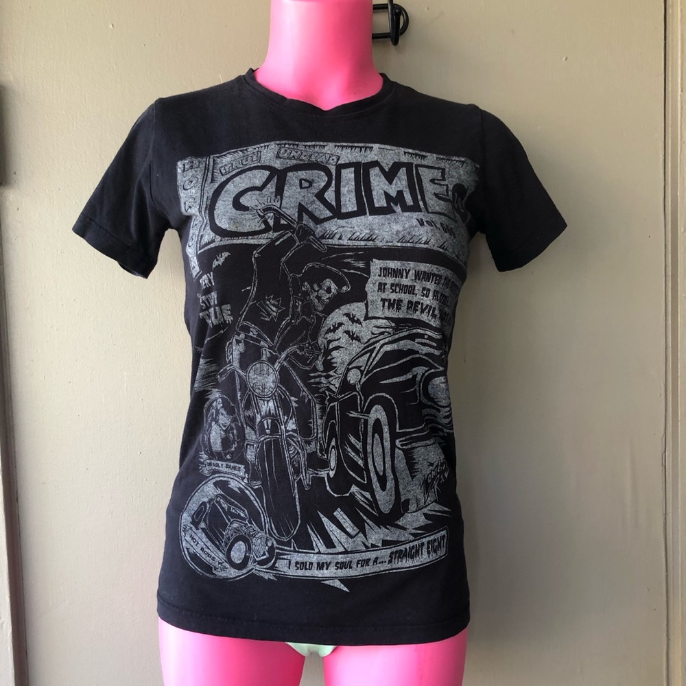 Too Fast Clothing Brand Distressed Comic Shirt Punk Rock Goth Motorcycle